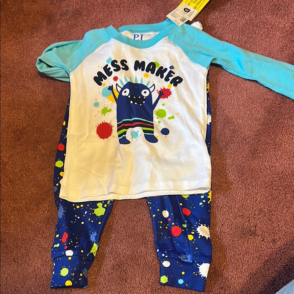 Mess Maker Kids Pajamas - Blue and White